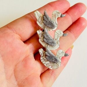 Lea Stein Three little ducks Brooch pin Signed Paris Duck Bird original Designer